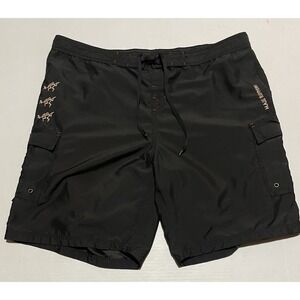 Hawaiian Maui Rippers Board Shorts Mens Size 42 X 9 Black Embroidered Logo